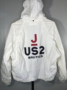 Vintage Nautica Sailing Jacket Mens M White J Class US 2 Hooded Full Zip